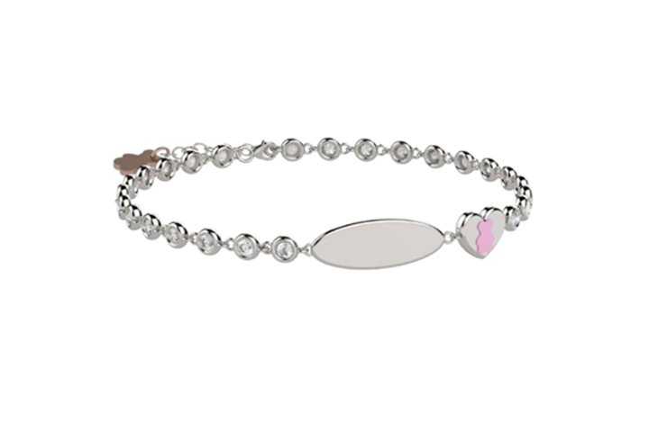 Bracciale tennis in argento 925 con pietre bianche e targhetta incidibil Nan0516