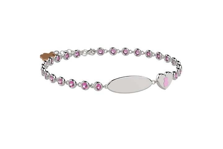 Bracciale tennis in argento 925 con pietre rosa e targhetta incidibile NAN0512