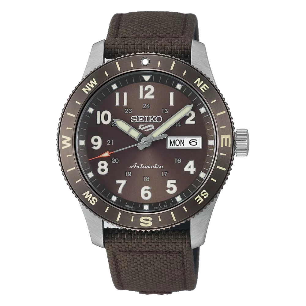 Men s watch automatic movement 3 hands date day brown dial nylon strap