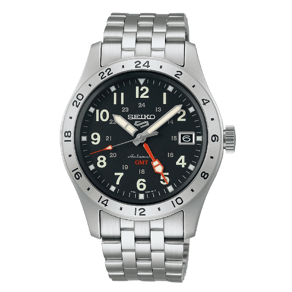 Orologio automatico gmt seiko 5 sports quadrante nero bracciale acciaio ssk023k1