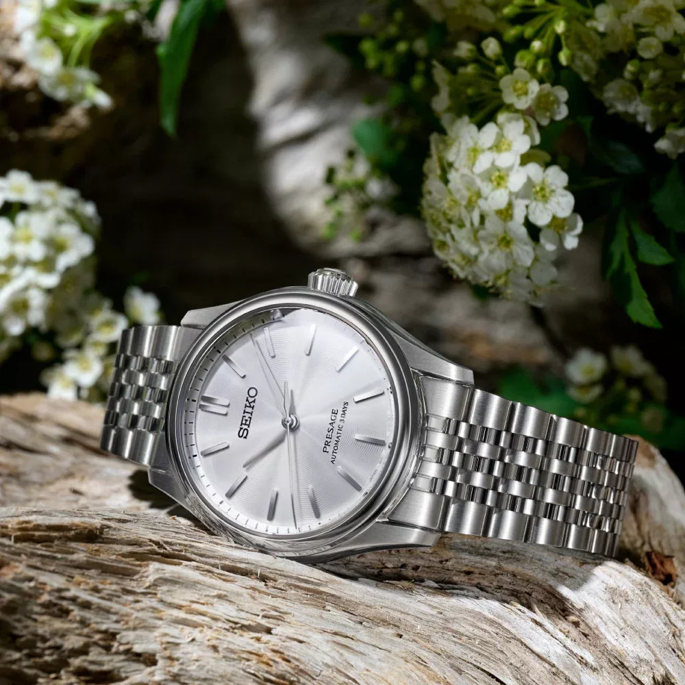 Orologio automatico presage classic series quadrante bianco motivo seta giapponese