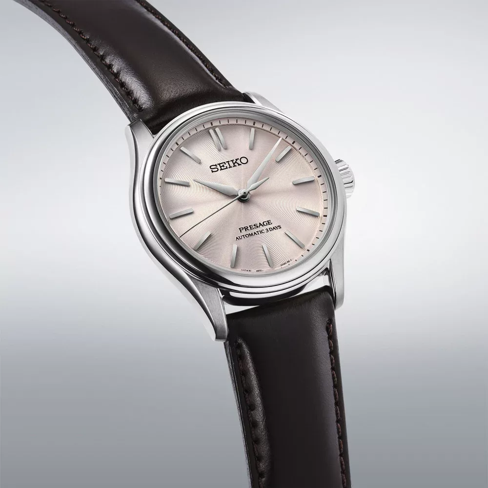 Orologio automatico presage classic series quadrante motivo seta giapponese rosa cinturino pelle 2