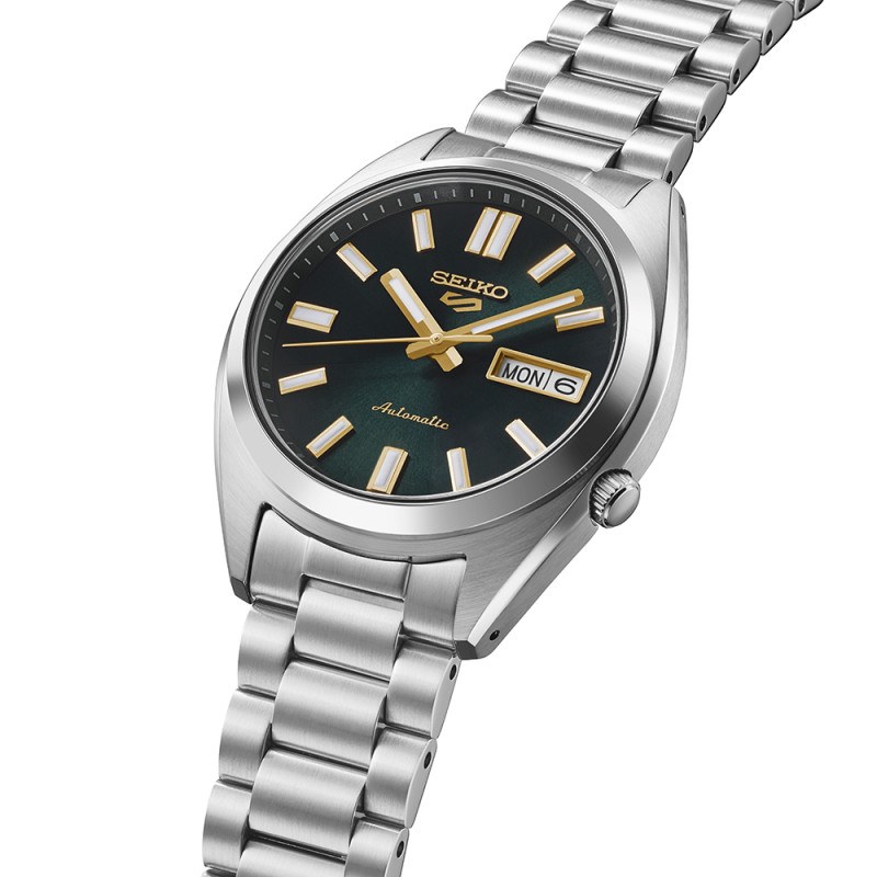 Orologio automatico uomo seiko 5 sports quadrante verde data snx