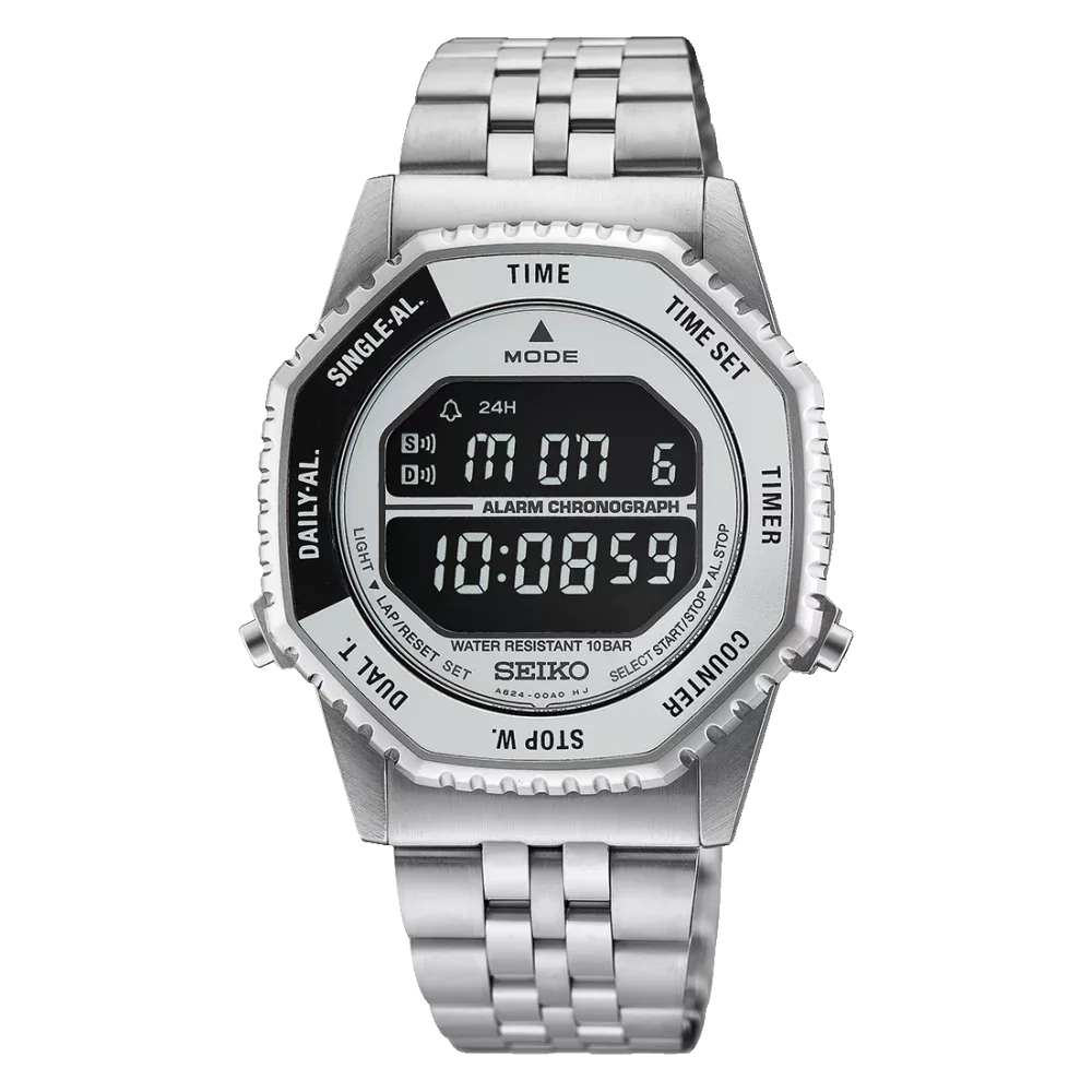 Orologio digitale da uomo seiko al quarzo in acciaio inox con cronografo e sveglia