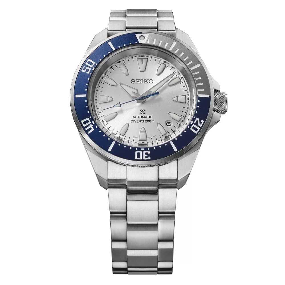 Orologio prospex automatico samurai quadrante argentato edizione limitata 145 seiko blue 2