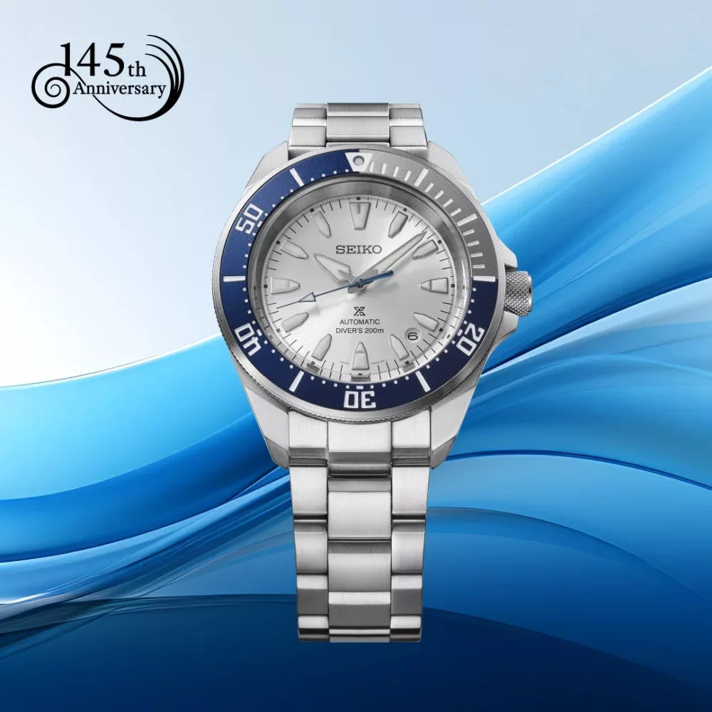 Orologio prospex automatico samurai quadrante argentato edizione limitata 145 seiko blue 3