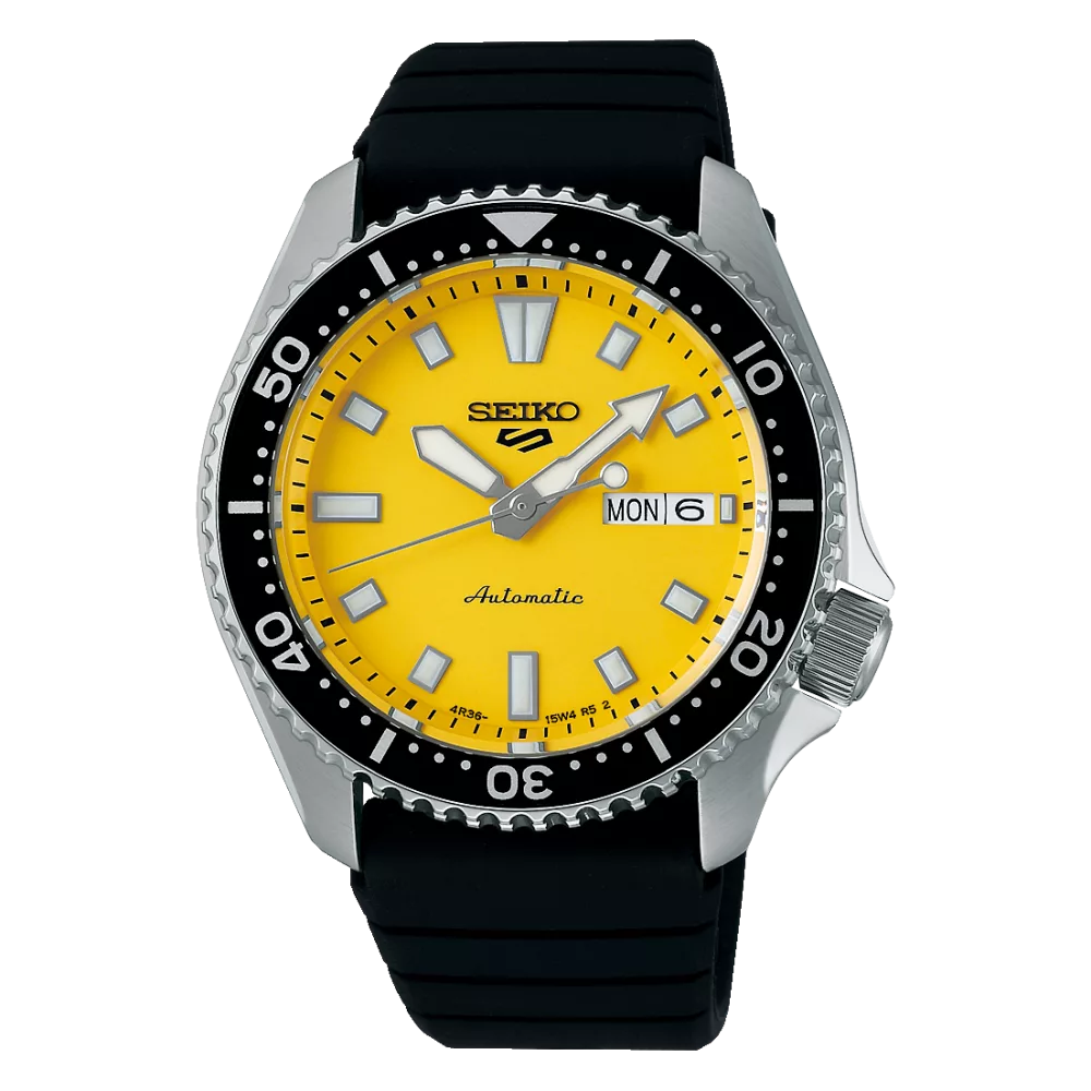 Orologio seiko 5 sports automatico quadrante giallo cinturino silicone data