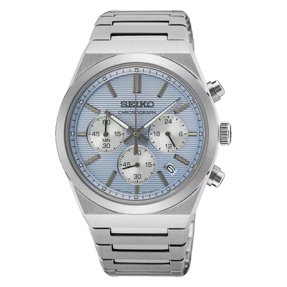 Orologio uomo seiko cronografo quarzo 1970 azzurro classic
