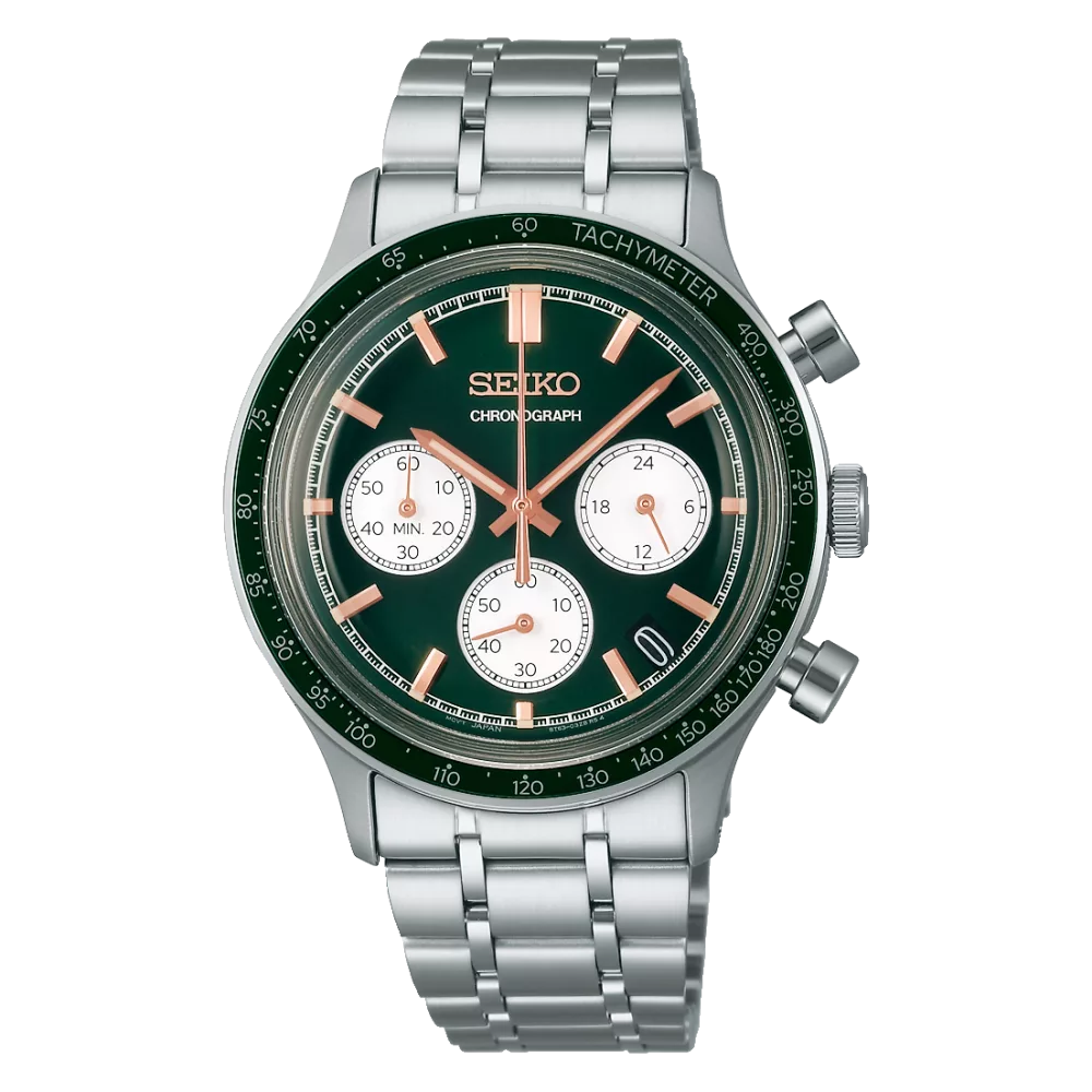 Watch men sport steel quartz chrono green